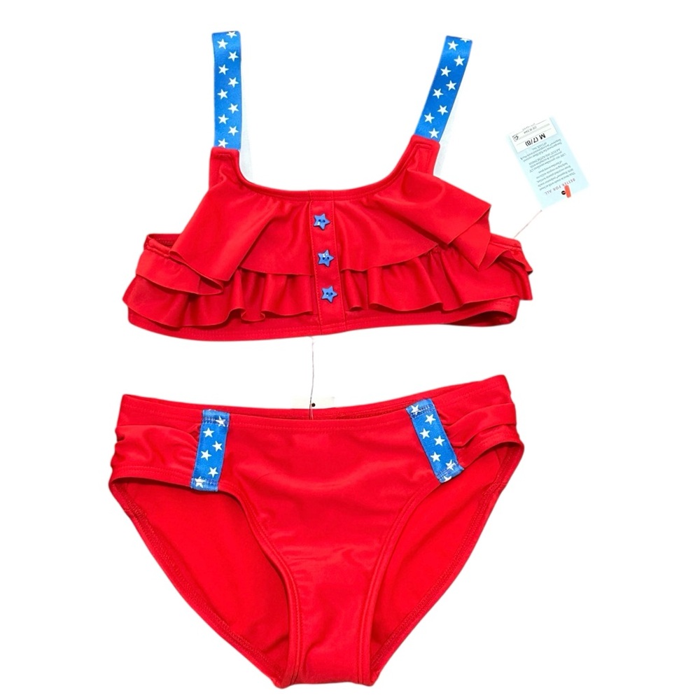 BRAND NEW - Cat & Jack Red White & Blue Bikini Set Size M (7/8)
